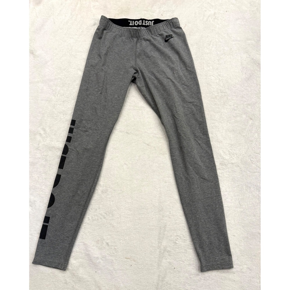 Nike Just Do It Gray Leggings Womens Medium Athleisure Activewear Tights Logo